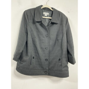 Womans Sag Harbor Blazer 20W Black Textured Button Down Lined 3/4 Sleeve